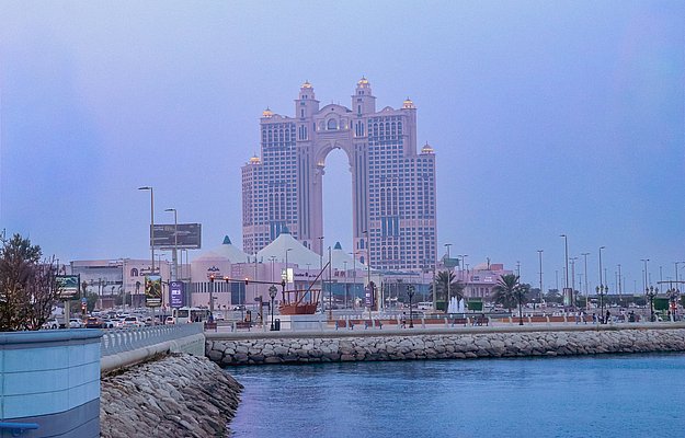 Abu Dhabi marina with city skyline in the distance