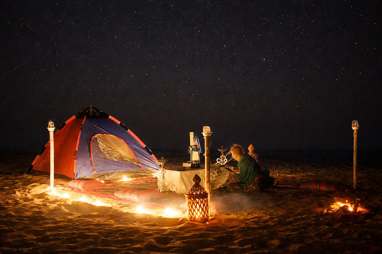 Luxury overnight desert camp under the stars at Al Quaa Abu Dhabi