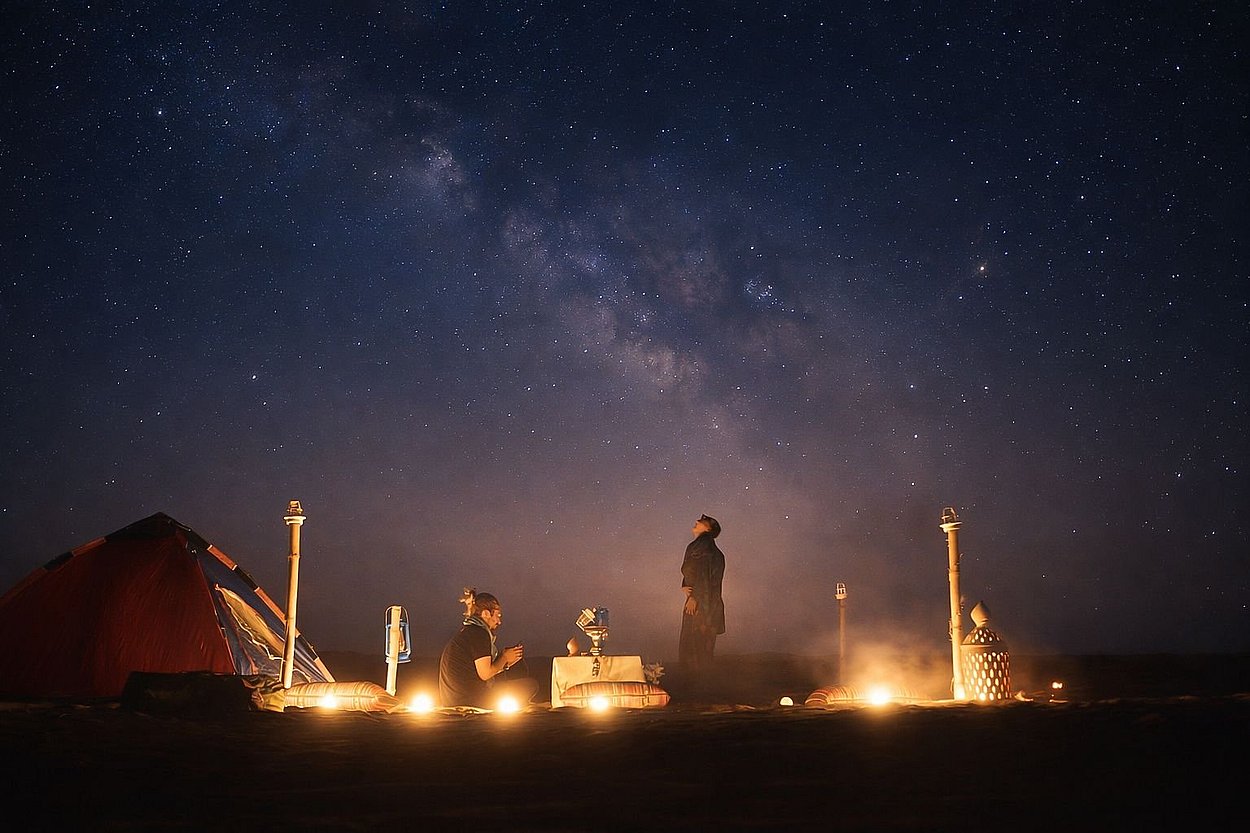 Milky Way stargazing during Al Quaa overnight desert camping tour in Abu Dhabi