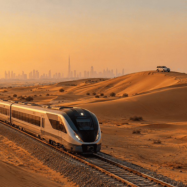 Golden Train Through Desert Dunes(1)