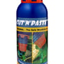 A blue plastic weedgel bottle with red cap and yellow label