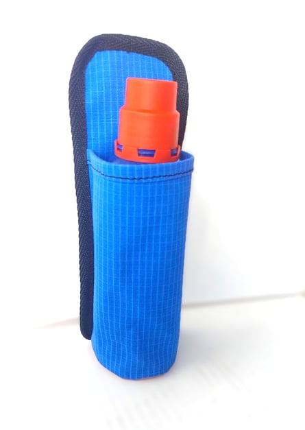 Blue Canvas Bottle Pouch showing red bottle Blue Canvas Bottle Pouch showing red bottle