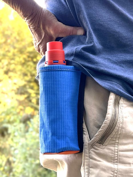 Blue Canvas Bottle Pouch showing red bottle Blue Canvas Bottle Pouch showing red bottle