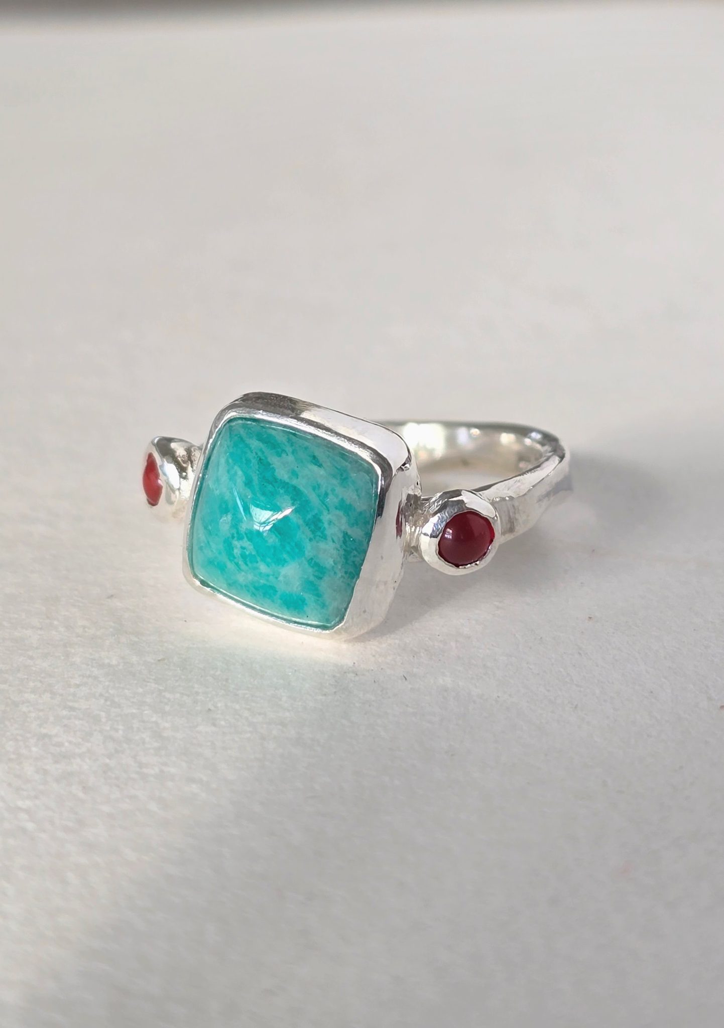 Amazonite and carnelian gemstone ring