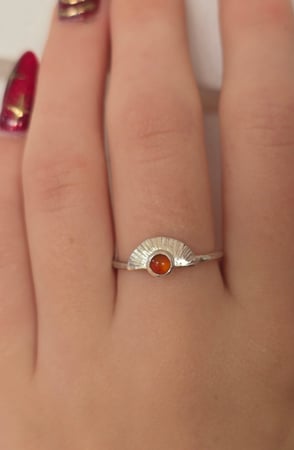 Carnelian Sunrise Ring on Finger