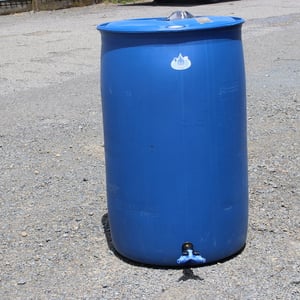 RAIN WATER BUTT 200 Litre DRUM /BARREL. BLUE PLASTIC. food grade, WITH DOUBLE TAP