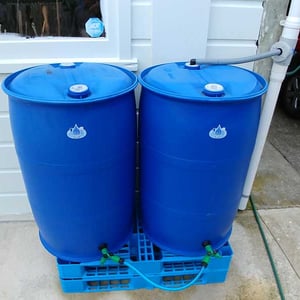 WATER BUTT 400 LITRE: EX FOOD GRADE, TWO DRUM KIT. WITH DIVERTER