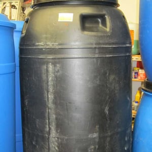 DRUM BARREL BLACK PLASTIC 220 LITRE WITH 2 PIECE SCREW LID. food grade