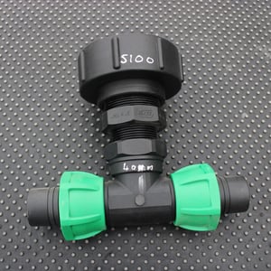 S100 X 8 COARSE THREAD IBC ADAPTOR WITH 40MM T JUNCTION HOSE CONNECTOR