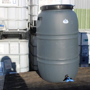 WATER BUTT DRUM BARREL LIGHT GREY 220 LITRE WITH SCREW LID & DOUBLE TAP