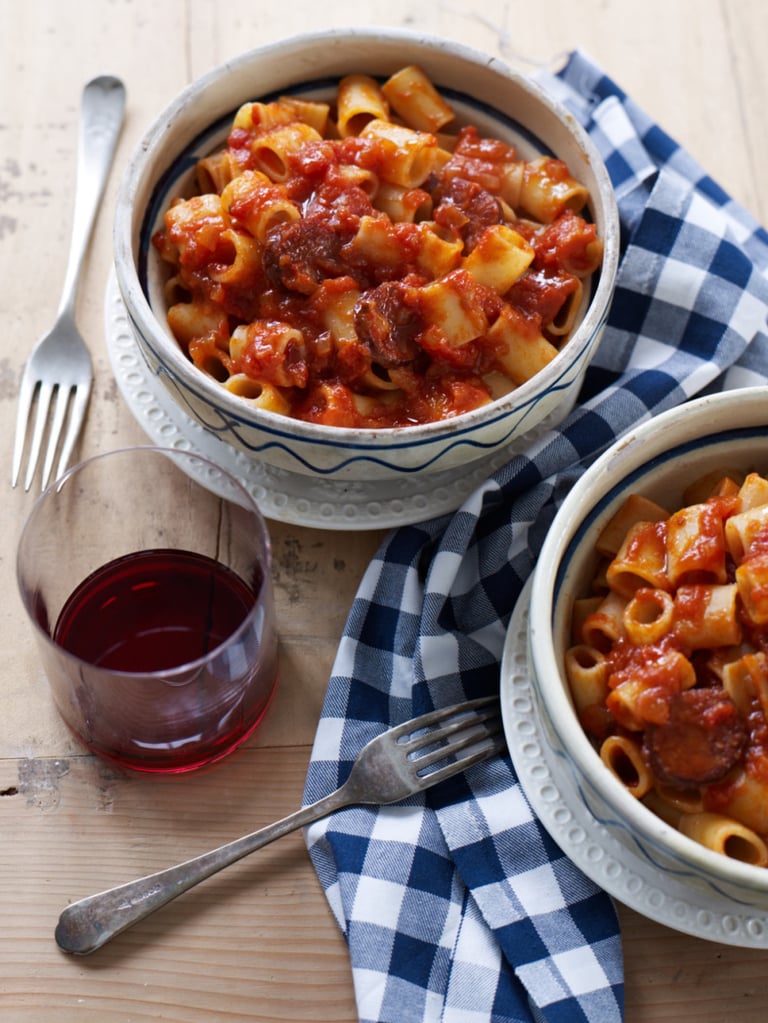Pasta with chorizo tomato sauce