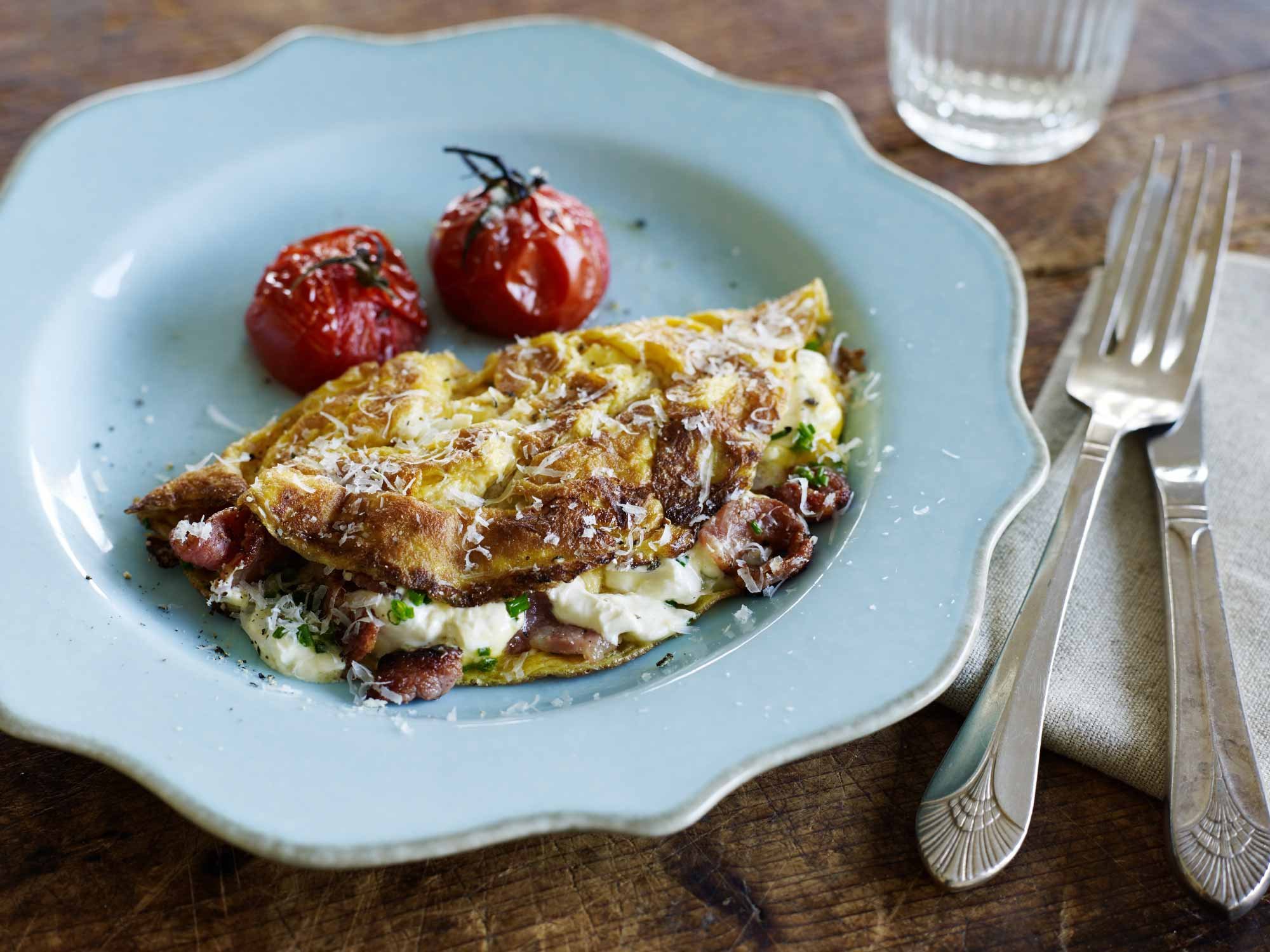 French omelette with creme fraiche & bacon