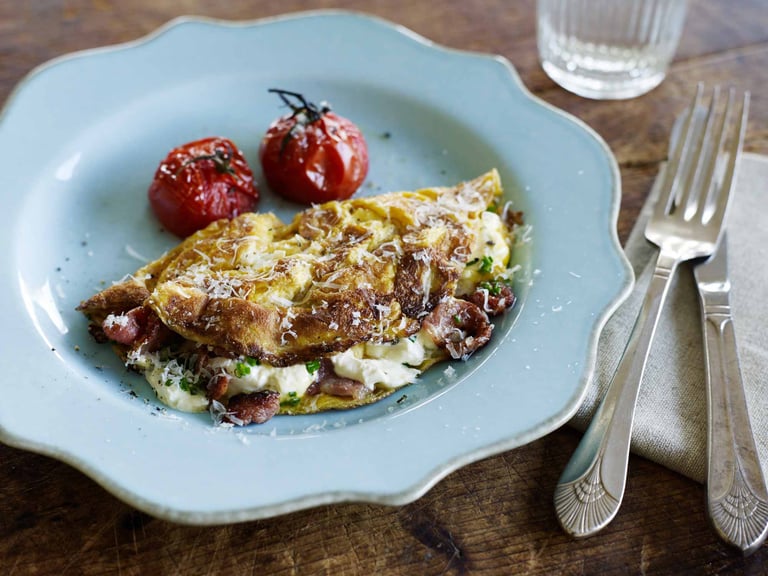 French omelette with creme fraiche & bacon
