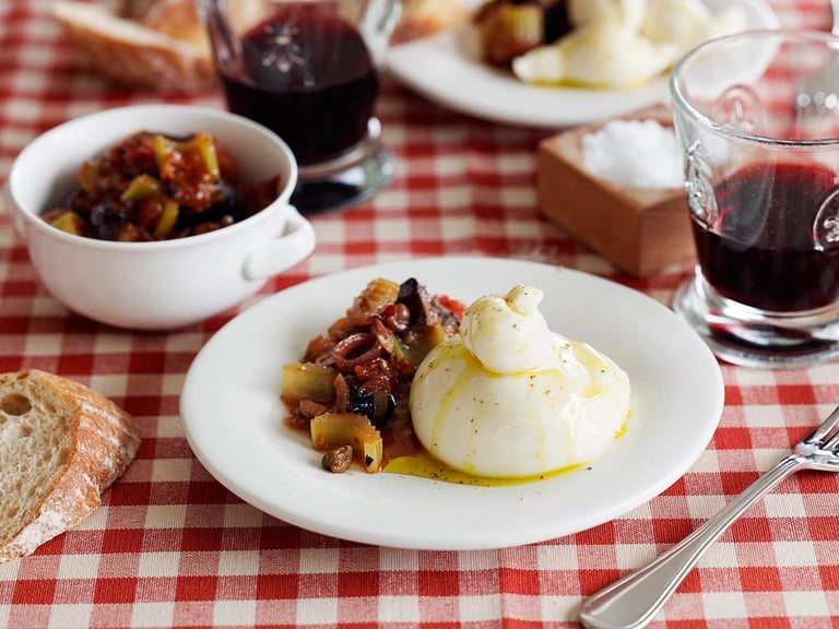 Burrata with caponata