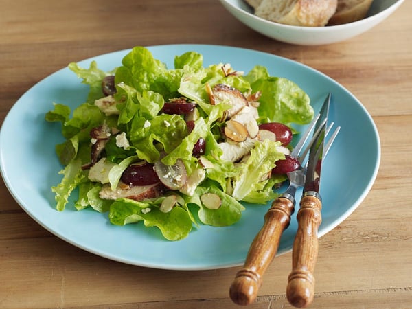 Pan-fried Chicken Salad with Grapes, Almonds & Raspberry Vinegar