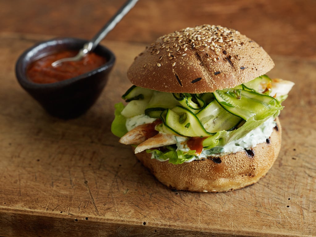 Chicken burgers with marinated zucchini