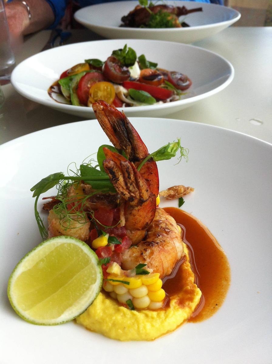 Te Whau prawns with sweet corn