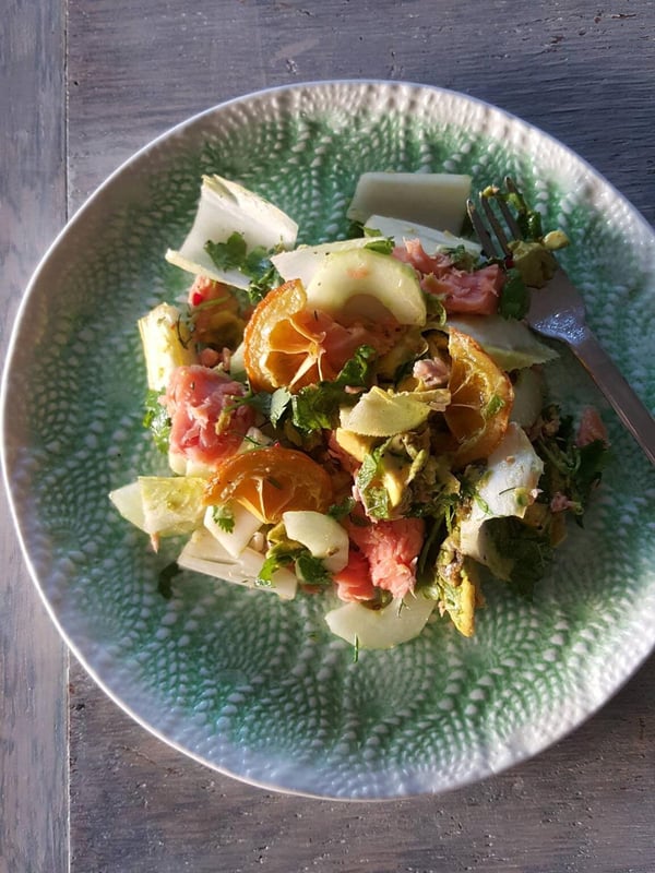 Hot-smoked salmon & avocado salad