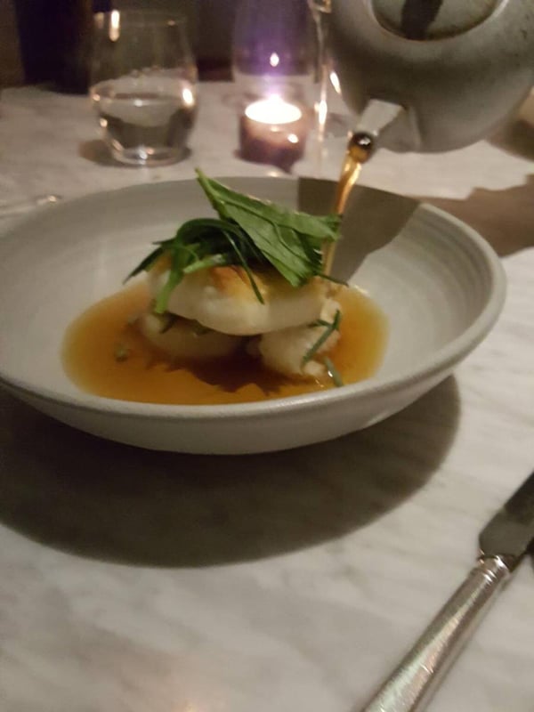 Halibut, turnip, miso & bread