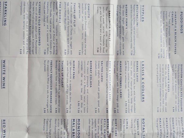 Dishoom menu