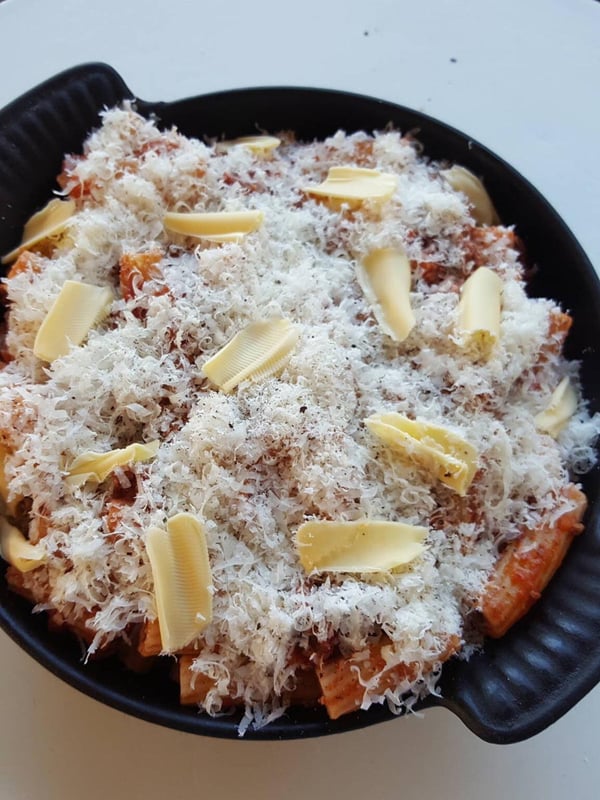 Pasta bake ready to cook