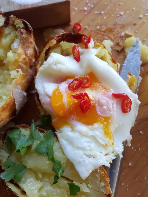 Jacket potato with whole egg