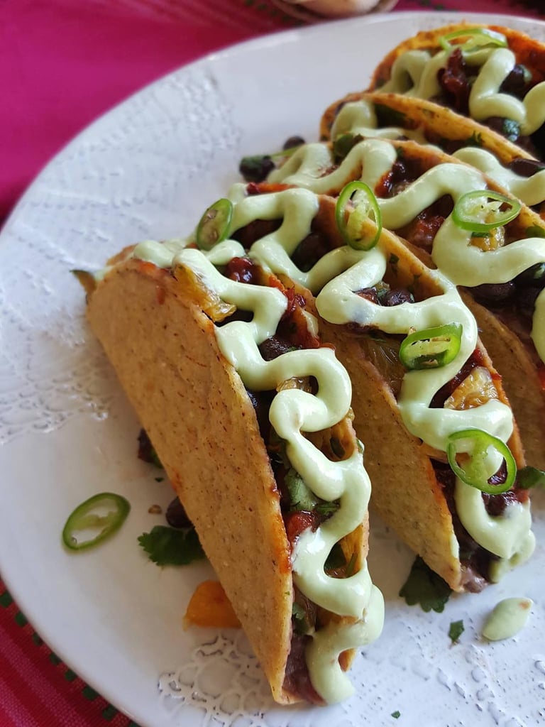 Black bean tacos with avocado cream