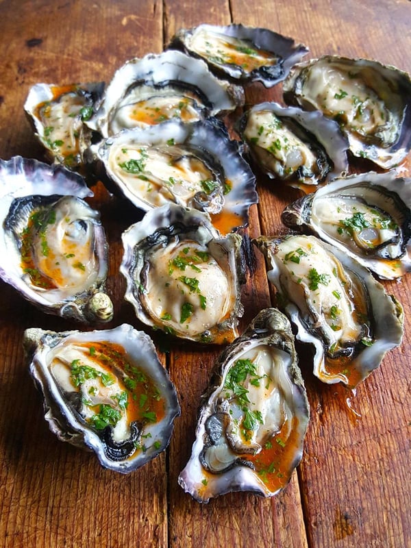 Oysters with sriracha