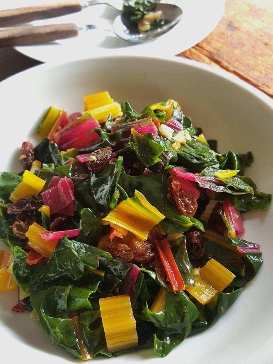 Rainbow chard with raisins 1