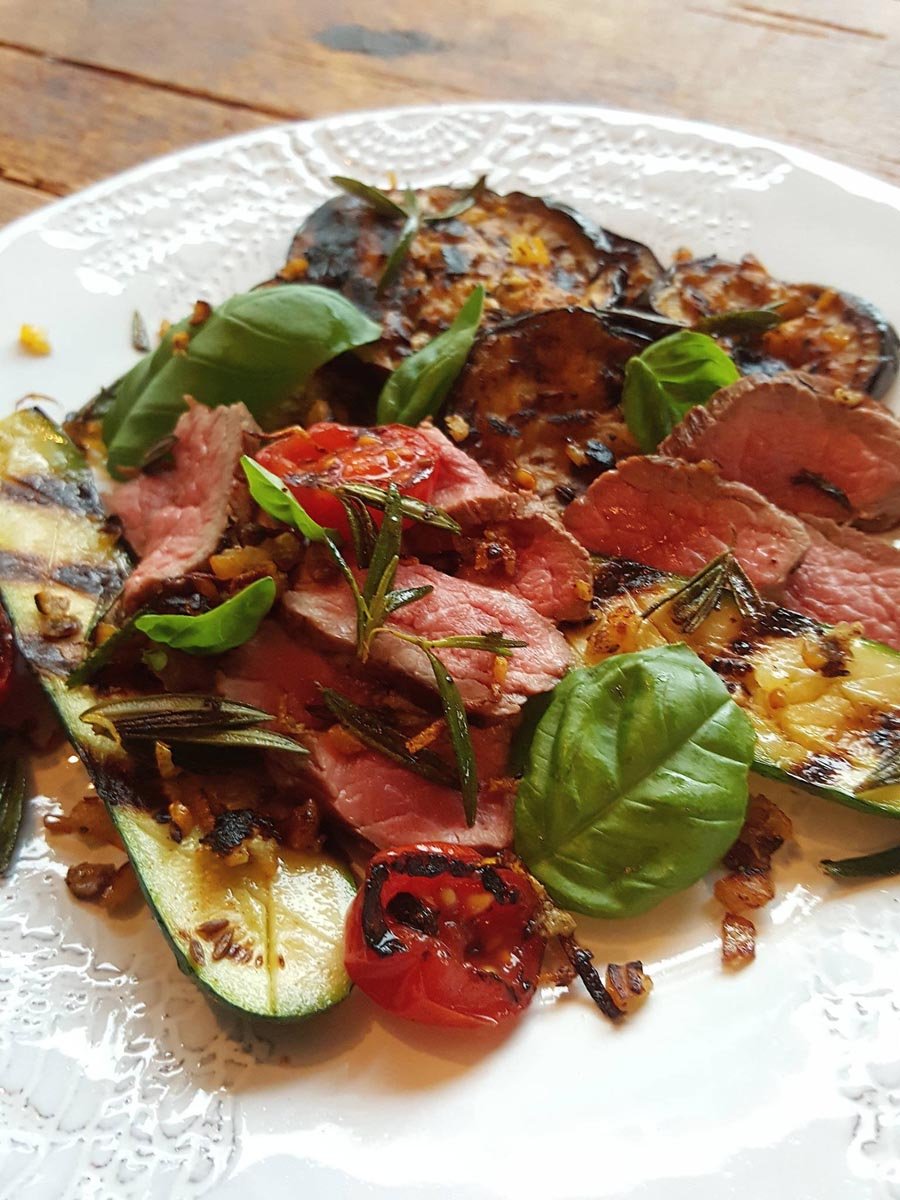 Chargrilled lamb with eggplant