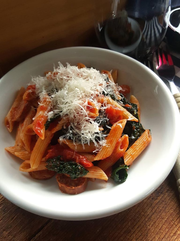 Pasta with chorizo sausage & cavolo nero