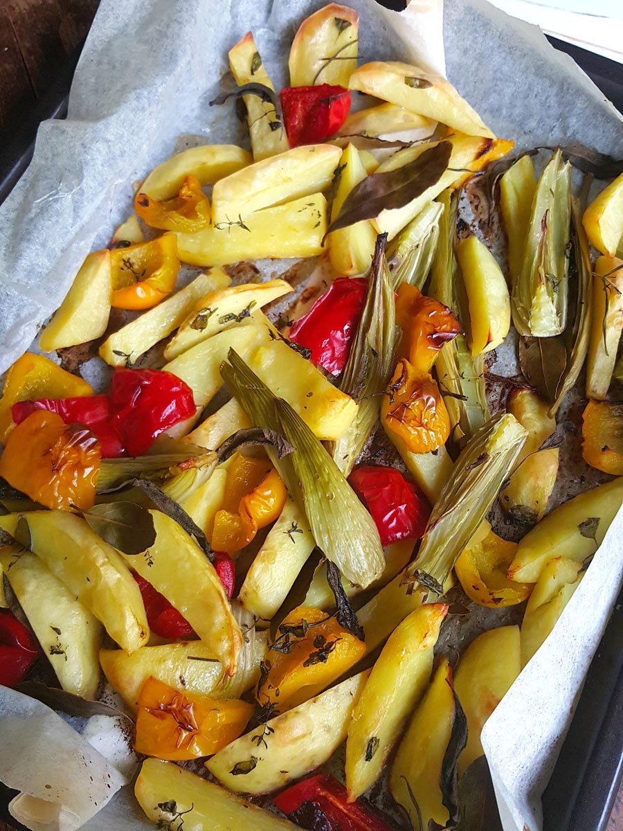 Vegetable Tray Bake with Tahini & Yoghurt Sauce
