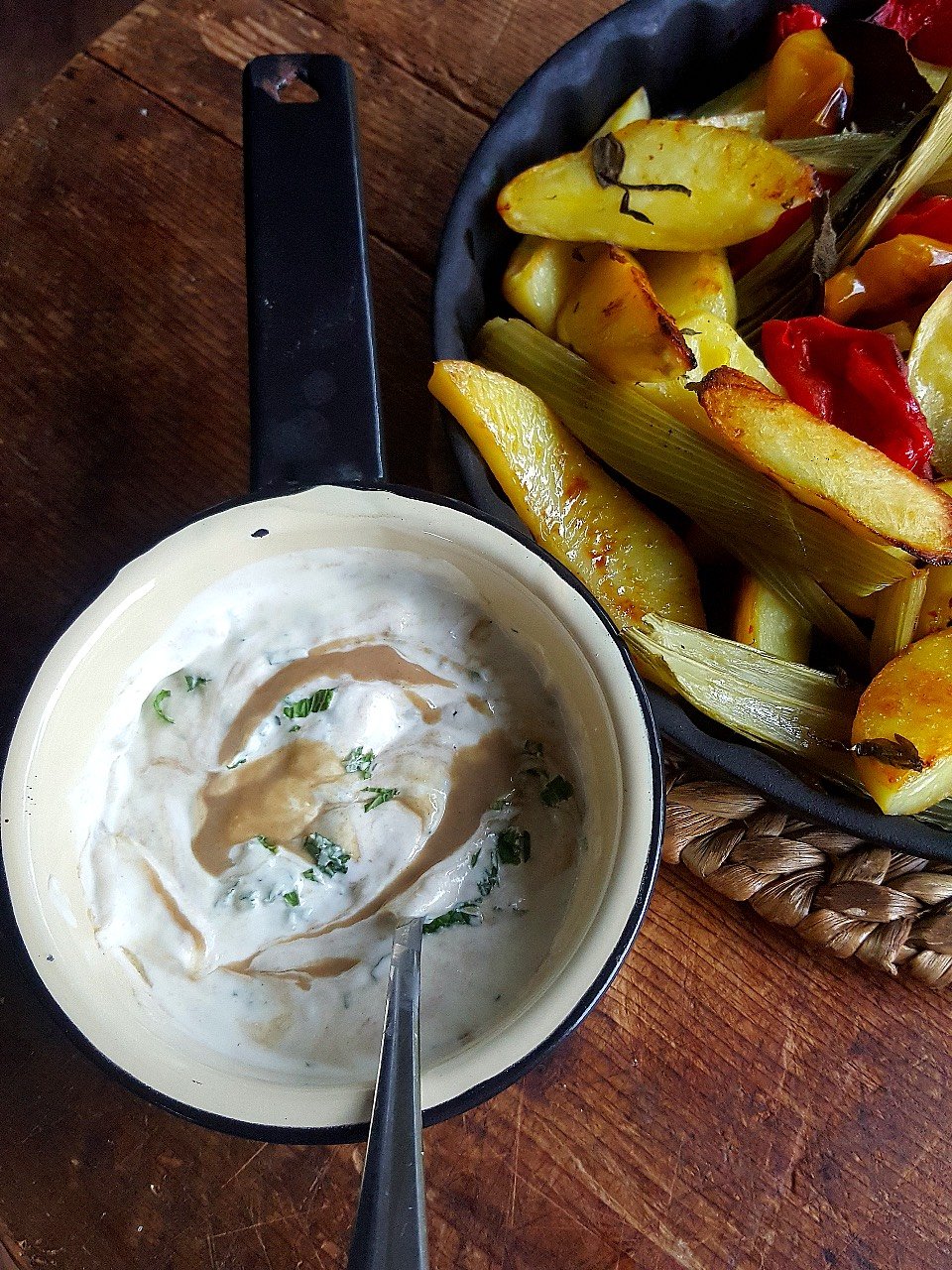 Vegetable Tray Bake with Tahini Yoghurt sauce-