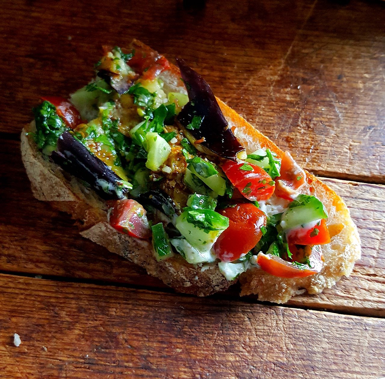 Eggplant with Cucumber & Tomato Salad