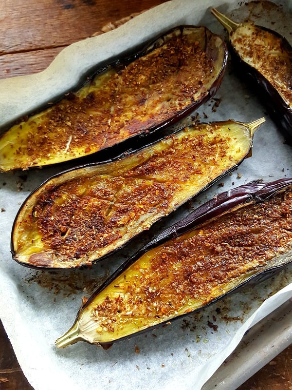 Eggplant with Cucumber & Tomato Salad