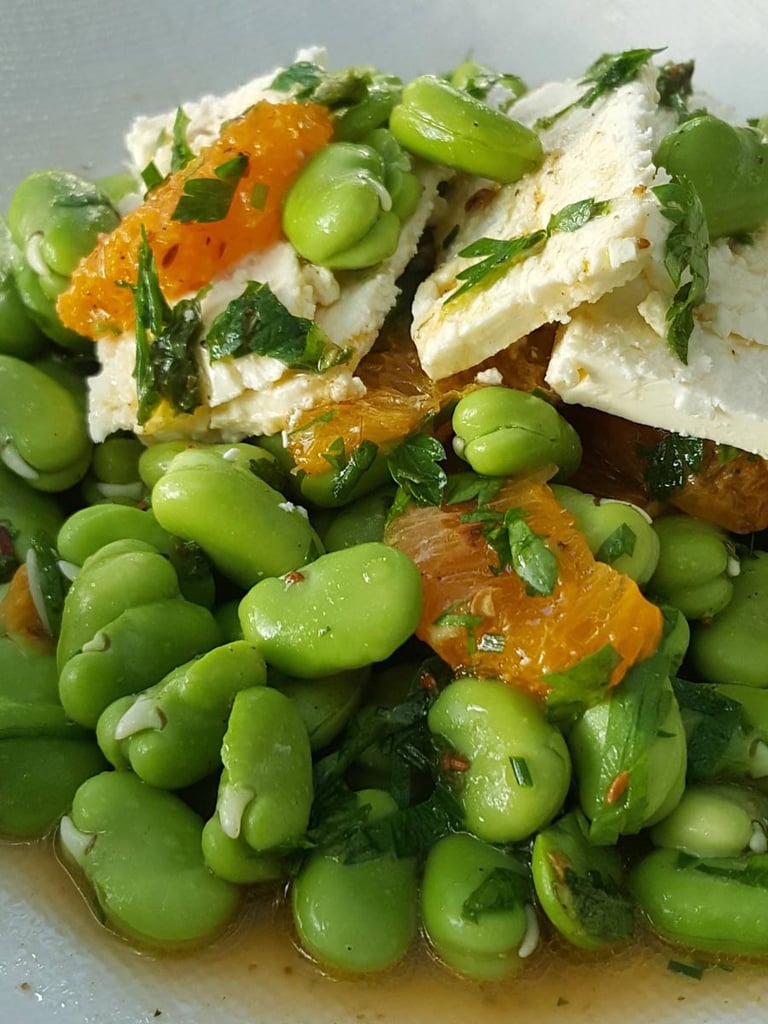 Broad bean & tangelo salad