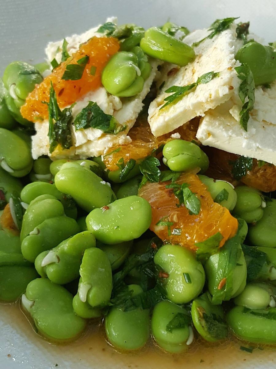 Broad bean & tangelo salad