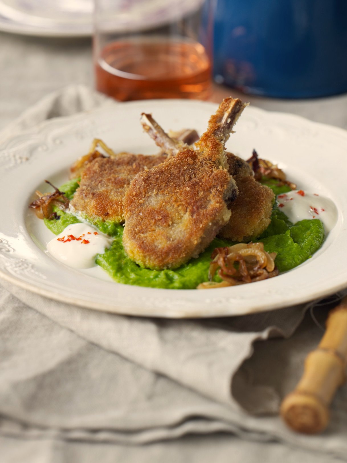 Crispy Lamb Cutlets with Pea Mash