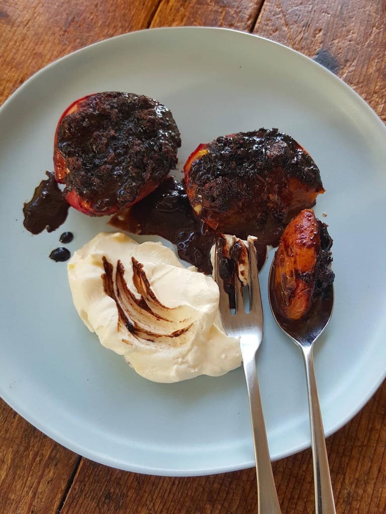 Nectarines Baked with Chocolate Amaretti Topping
