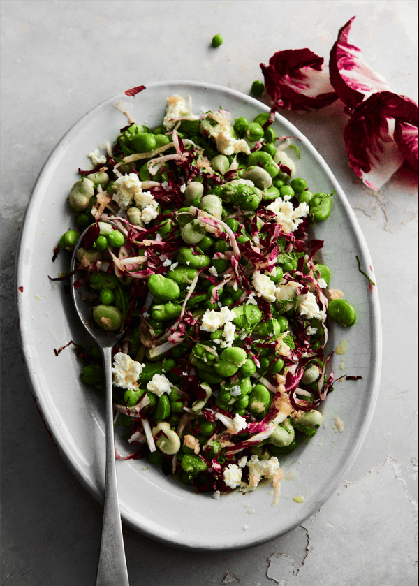 Baby broad bean salad