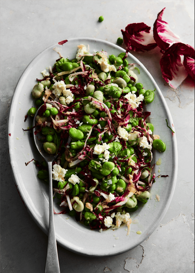Baby broad bean salad