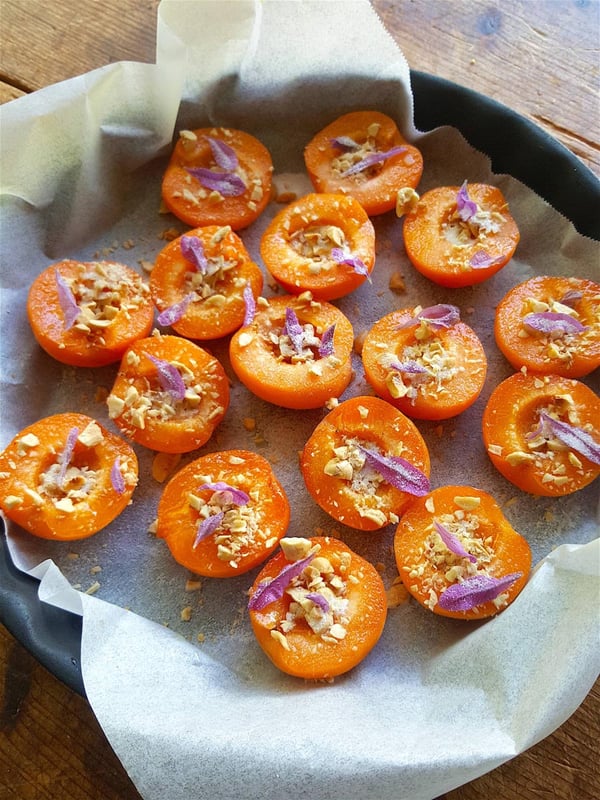 Baked Apricots with Hazelnuts & Lavender