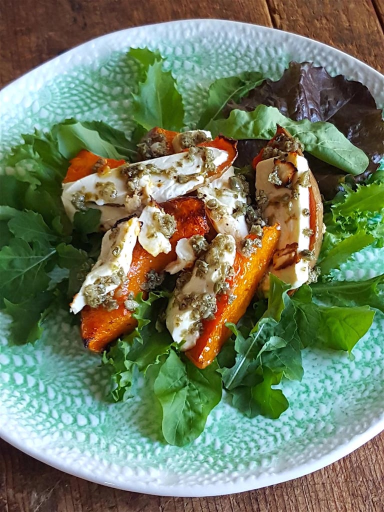 Roasted Pumpkin with Feta & Caper Dressing