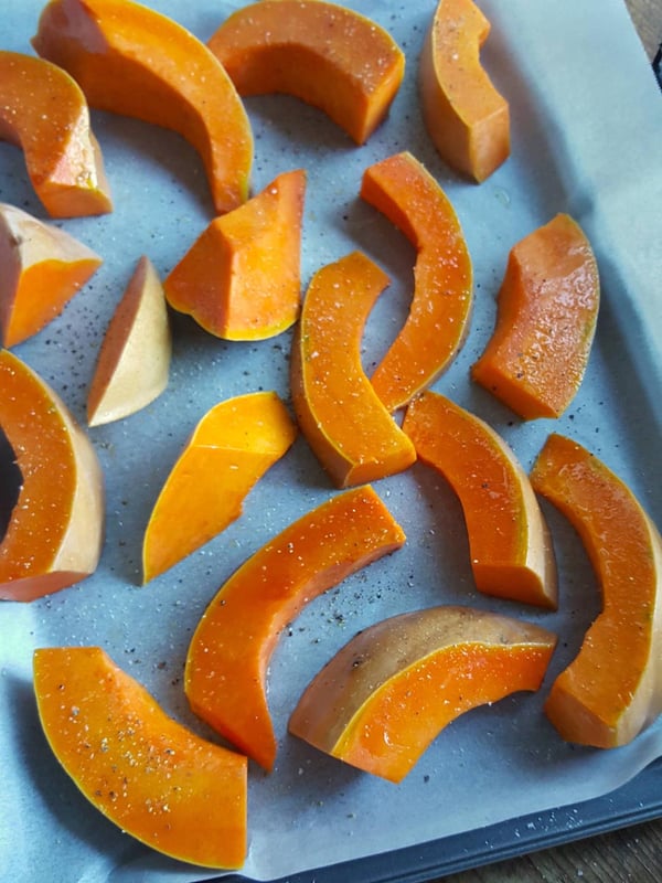 Roasted Pumpkin with Feta & Caper Dressing