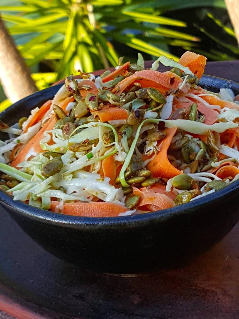 Cabbage & Carrot Slaw with Spicy Pepita Topping