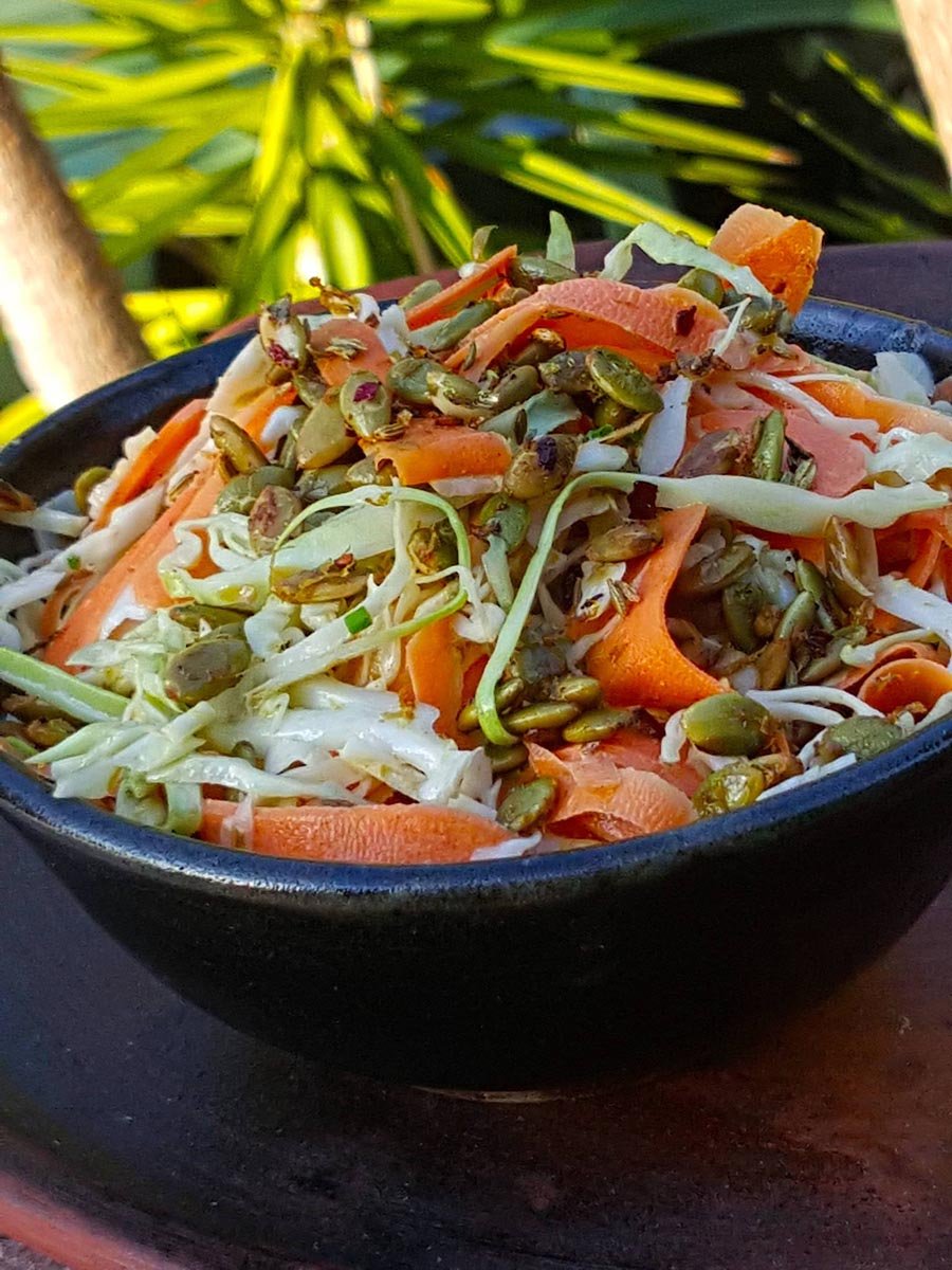 Cabbage & Carrot Slaw with Spicy Pepita Topping