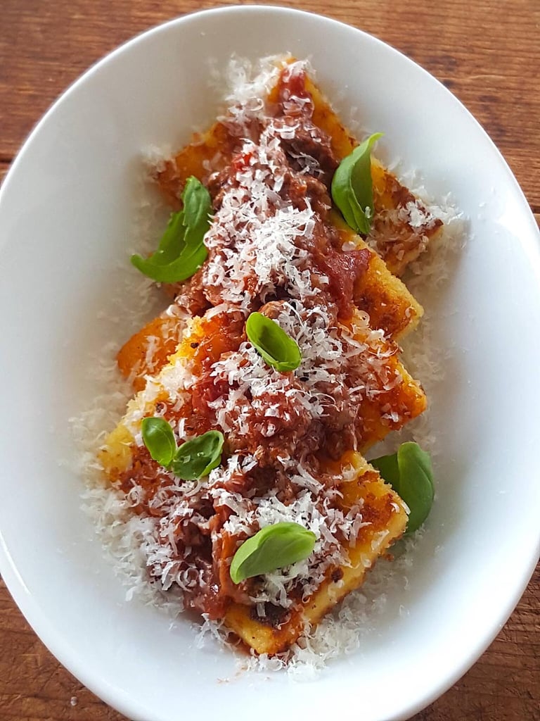 Polenta & porcini sauce