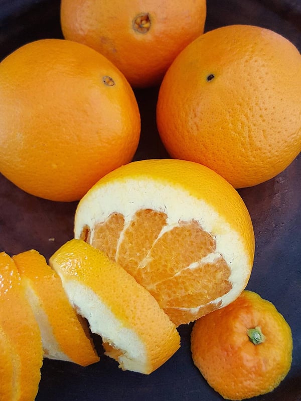 Use a serrated knife to peel citrus fruit.