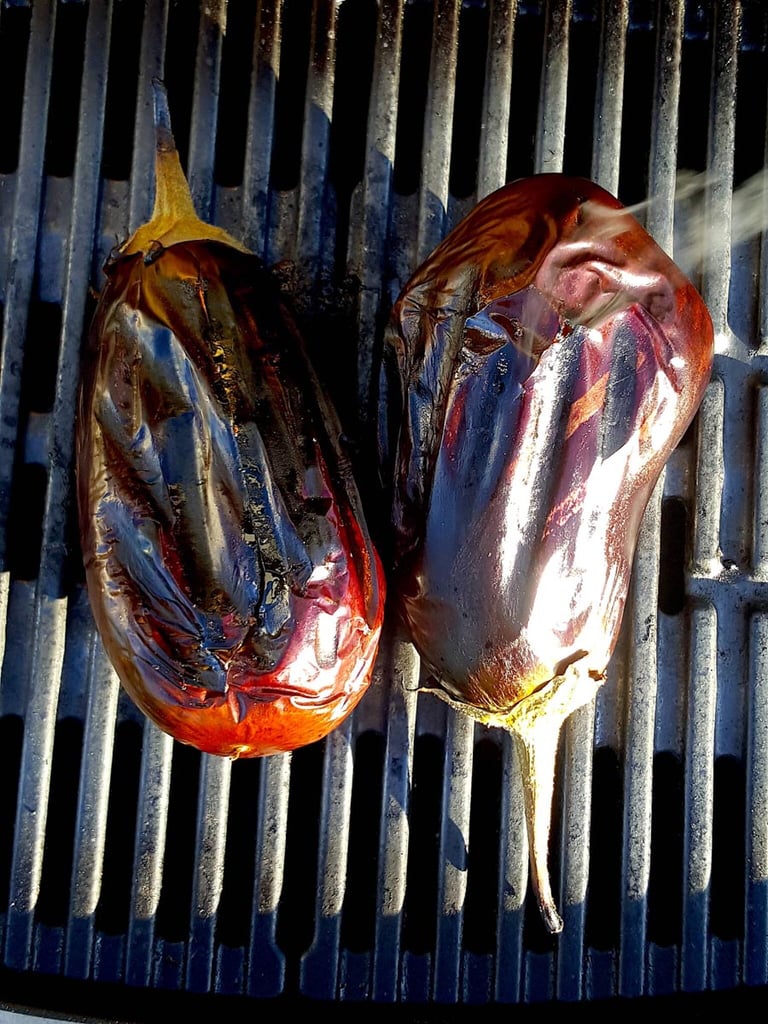 Grilling eggplant