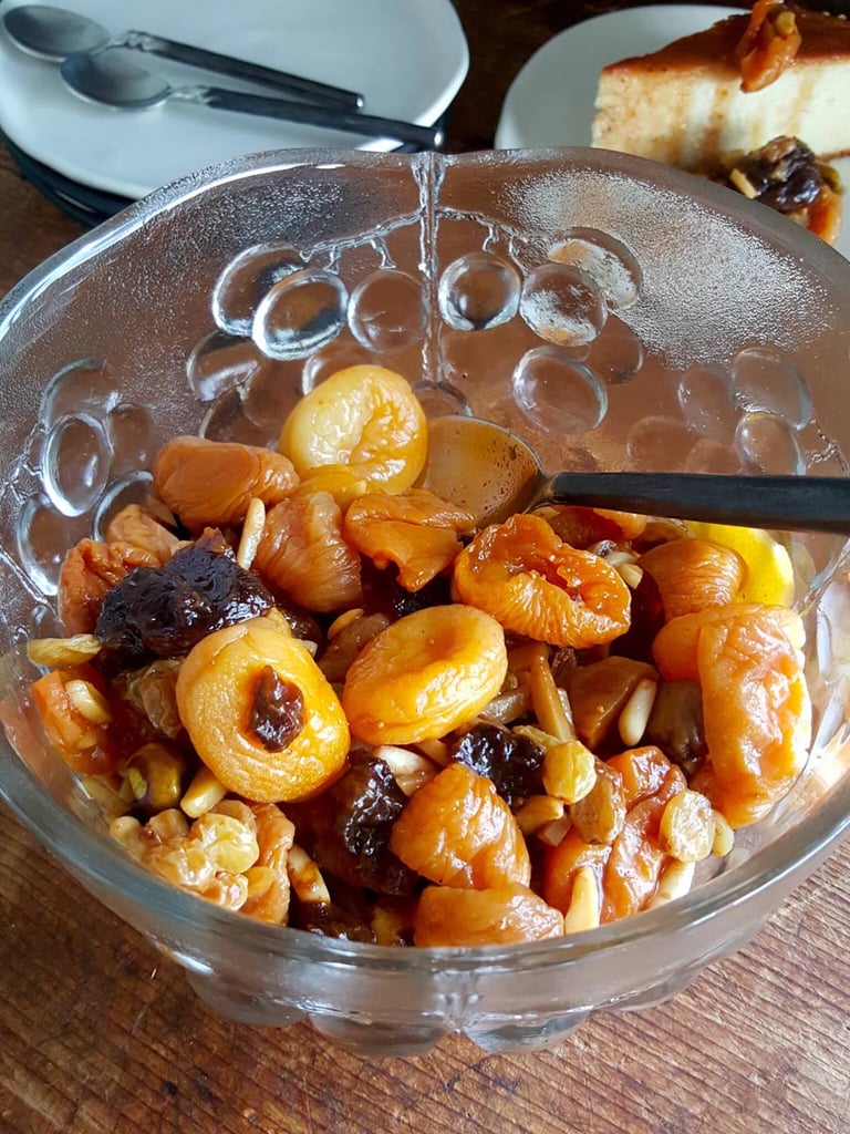 Khoshaf – a bowl of exotic fruits plumped in syrup & rosewater